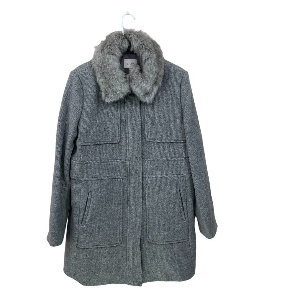 LOFT Gray Coat with Faux Fur Collar